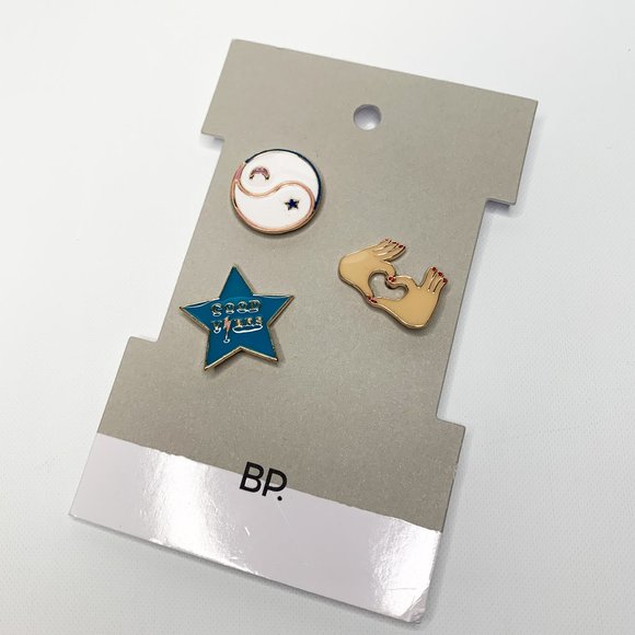 NEW BP 3 piece pin set good vibes heart white yin and yang enamel gloss - Picture 2 of 3